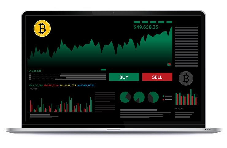 Computer portatile con schermata di trading e finanza di criptovaluta