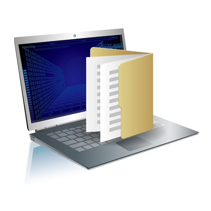 Vettore computer portatile e cartella disegnati da vettore. isolato su sfondo bianco.