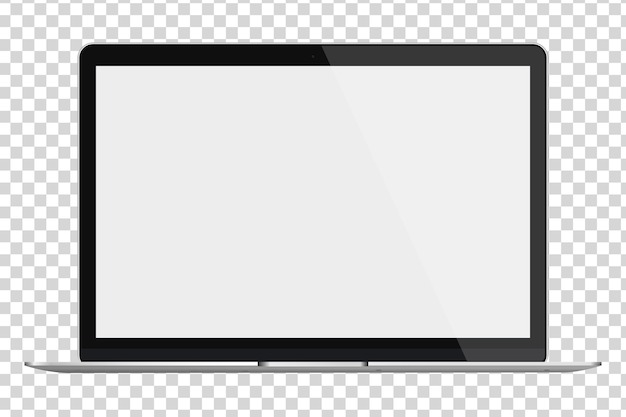 Computer portatile lucido moderno con schermo vuoto isolato su sfondo trasparente.