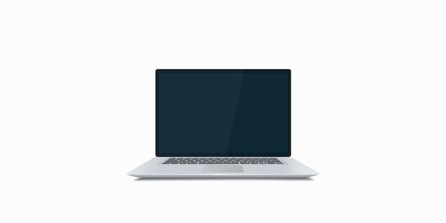 Computer portatile moderno con schermo vuoto su sfondo bianco