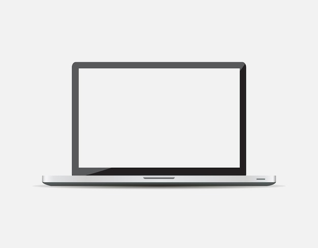 Computer portatile moderno isolato su sfondo bianco con schermo bianco per modelli di web design. Illustrazioni vettoriali