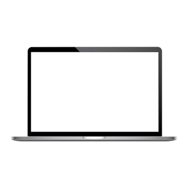 Computer portatile realistico con schermo bianco vuoto.