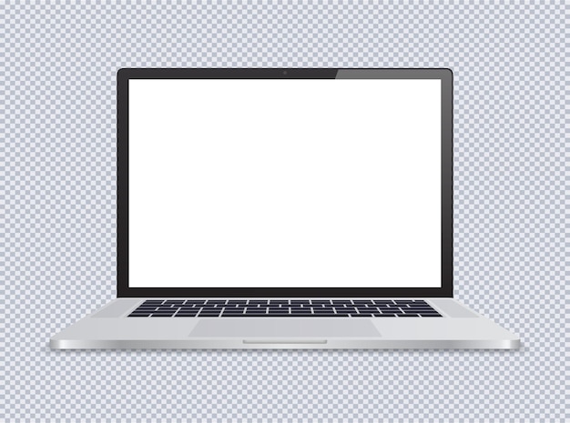 Computer portatile realistico su sfondo trasparente per l'uso in prototipi e presentazioni Illustrazione vettoriale