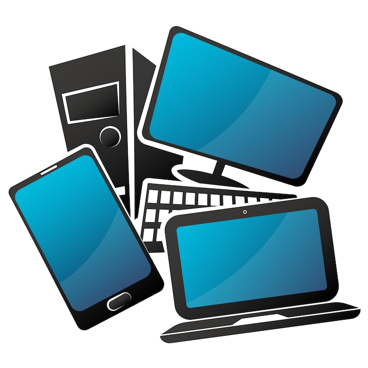 Vettore computer portatile smartphone e monitor riparazione e manutenzione