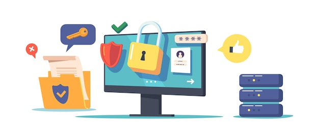 Computer Security Privacy Protezione dei dati in Internet Virtual Private Network Concept Pc Desktop con scudo e blocco