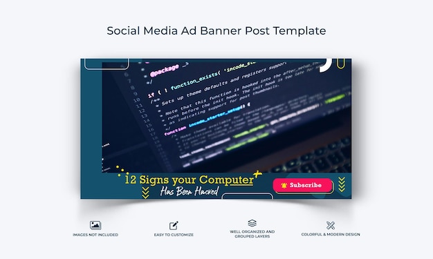 Computer Tricks and Hacking social media facebook ad banner post template premium vector