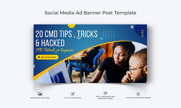 Computer Tricks and Hacking social media facebook ad banner post template premium vector