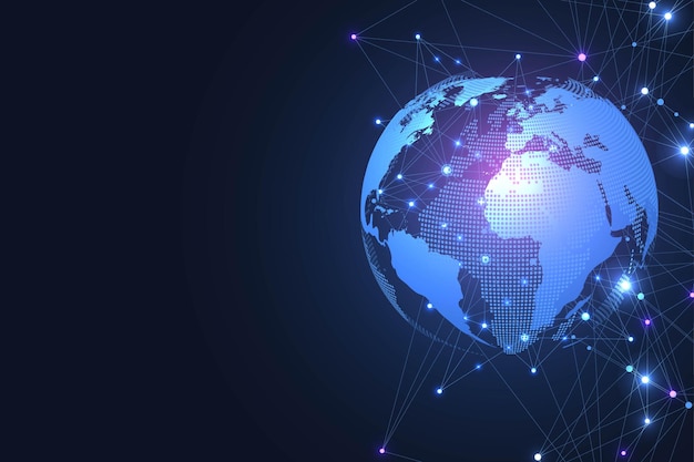 Comunicazione di rete sociale di visualizzazione di big data concetto di connessione di rete globale nel globale ...
