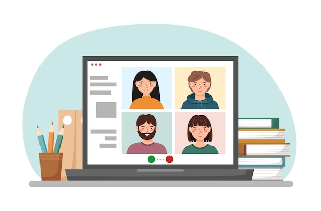 Comunicazione online via internet in un computer portatile da persone a persone chiamate