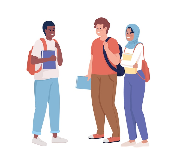 Vettore comunità studentesche felici caratteri vettoriali a colori semi piatti