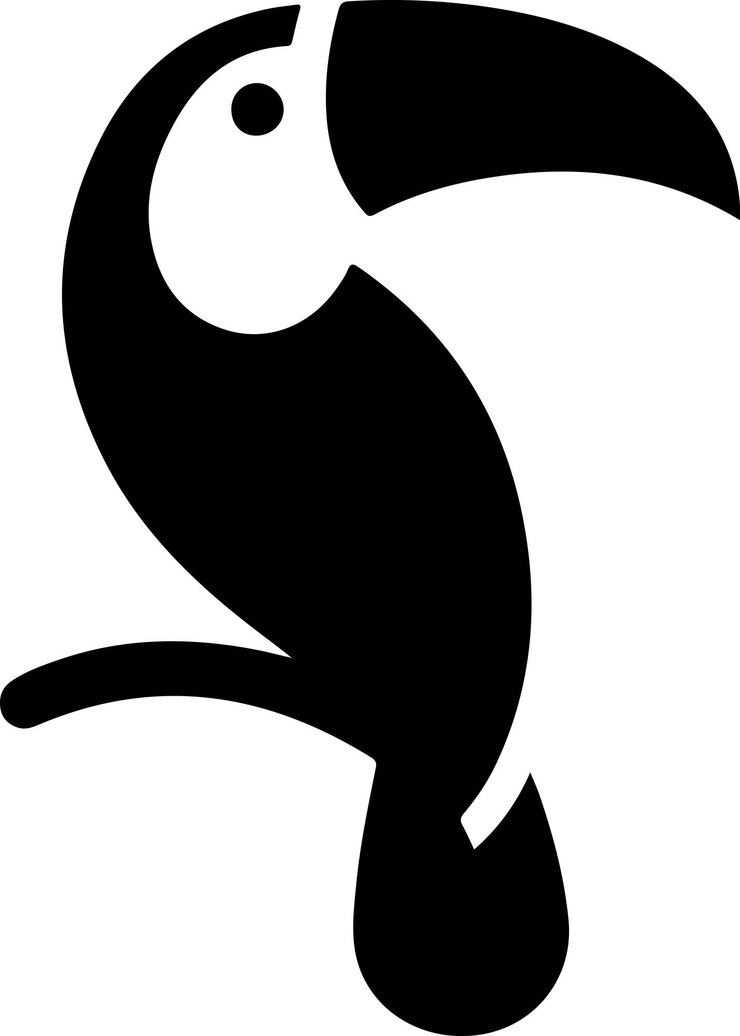 Vettore concept del logo dell'uccello tucano, simbolo di clipart minimo, silhouette di colore nero, sfondo bianco 16