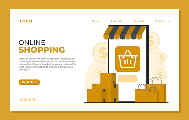 Concept di modello di pagina di destinazione per lo shopping online Ecommerce Illustrazione vettoriale in stile piatto