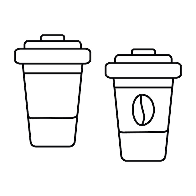 Concept di progettazione per l'icona adesiva del logo di coppe monouso a disegno isolate con coperchio