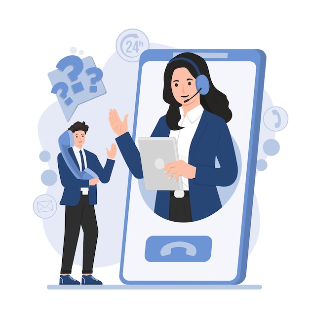 Concept di servizio di assistenza clienti con call center contattarci illustrazione di assistenza e help desk