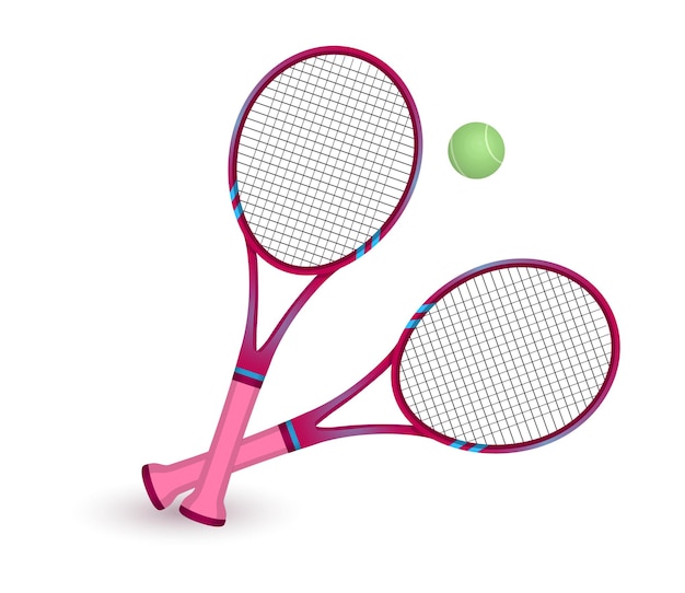Concept lawn tennis racchetta rosa con icona palla attrezzatura professionale realistica cartone animato sportivo