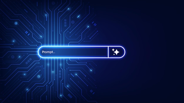 Concept of AI generate a prompt Generative and search bar on futuristic circuit motherboard Artificial intelligence technology for digital content and automated data transformation Vector
