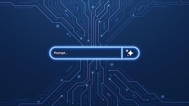 Concept of AI generate a prompt Generative and search bar on futuristic circuit motherboard Artificial intelligence technology for digital content and automated data transformation Vector