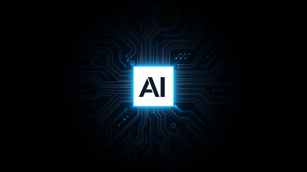 Concept of Artificial Intelligence AI Chip with a circuit board on a futuristic background AI hardware or CPU Symbolizes technological advancement and an AI computer agent Vector illustration