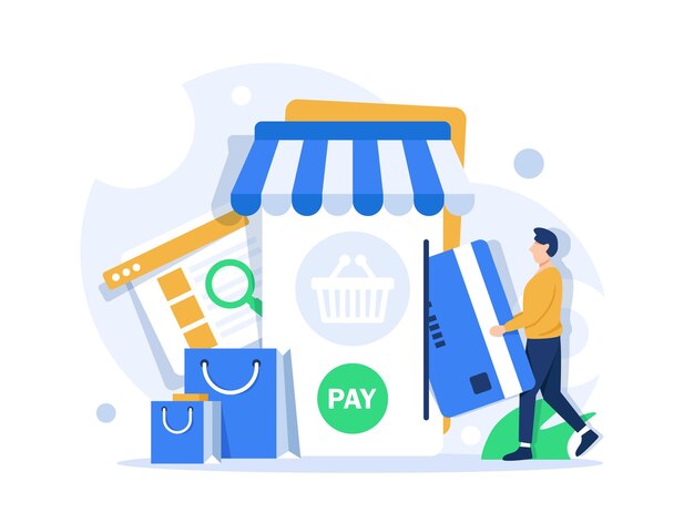Concept of Online commerceMobile app per il pagamento con carta di credito e cliente web banking