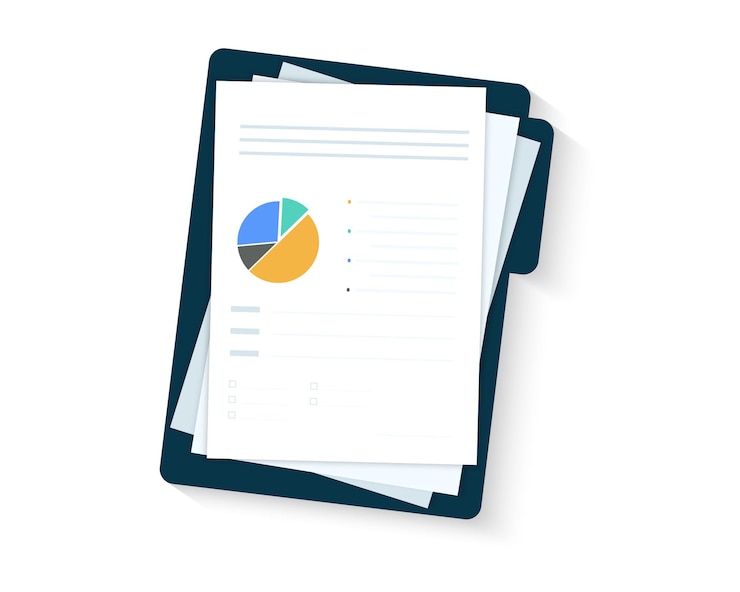 Vettore concetti di revisione. rapporto sulla crescita delle vendite, analisi, dati analitici del grafico delle vendite potenziati. documento con cartella. analisi dei big data, analisi seo, rapporto di ricerca finanziaria, calcolo delle statistiche di mercato