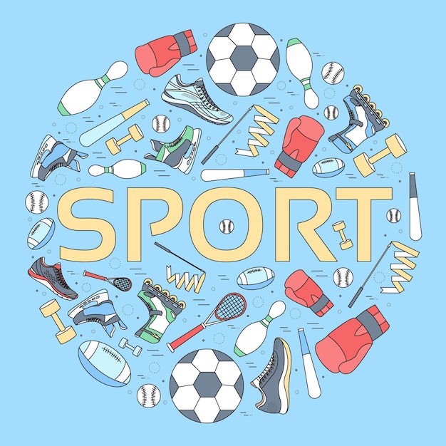 Concetto circolare di sfondo di attrezzature sportive.