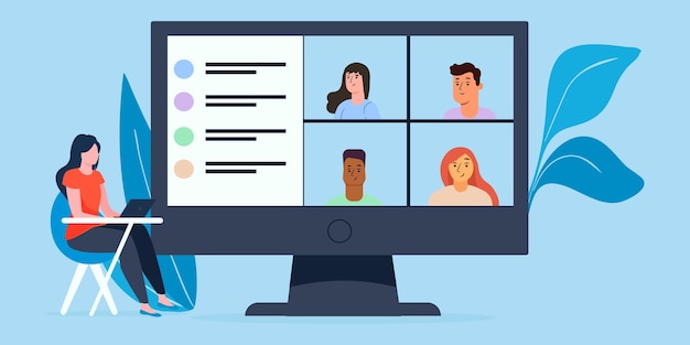 Concetto con webinar online Riunione online di persone in un design piatto