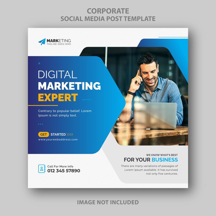 Concetto creativo blu per banner Instagram Modello di volantino quadrato per post sui social media di marketing digitale