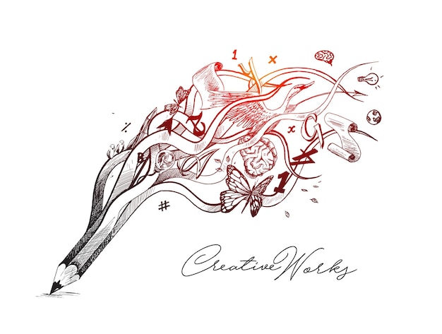 Concetto creativo dell'illustrazione del disegno della matita per il processo creativo