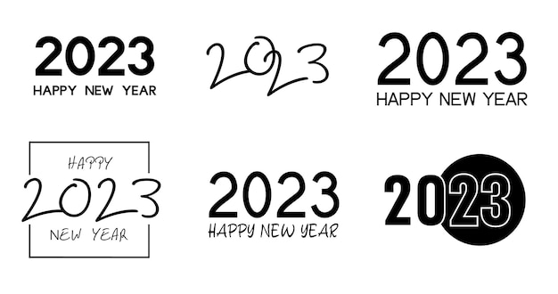 Concetto creativo di 2023 set di poster di Happy New Year. Raccolta di 2023 simboli Happy New Year