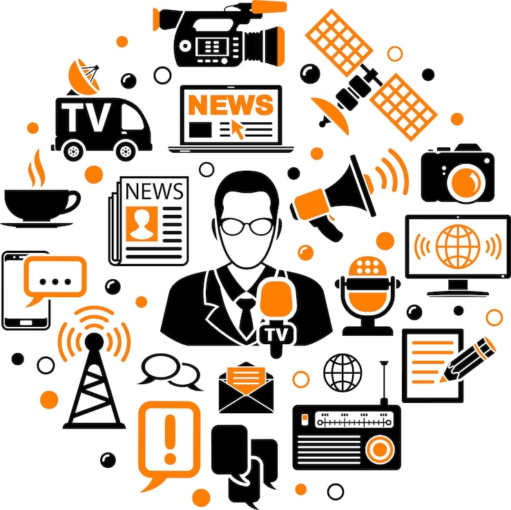 Vettore concetto dei media e delle notizie
