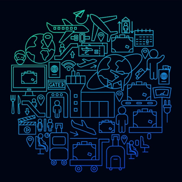 Concetto del cerchio dell'icona dell'aeroporto