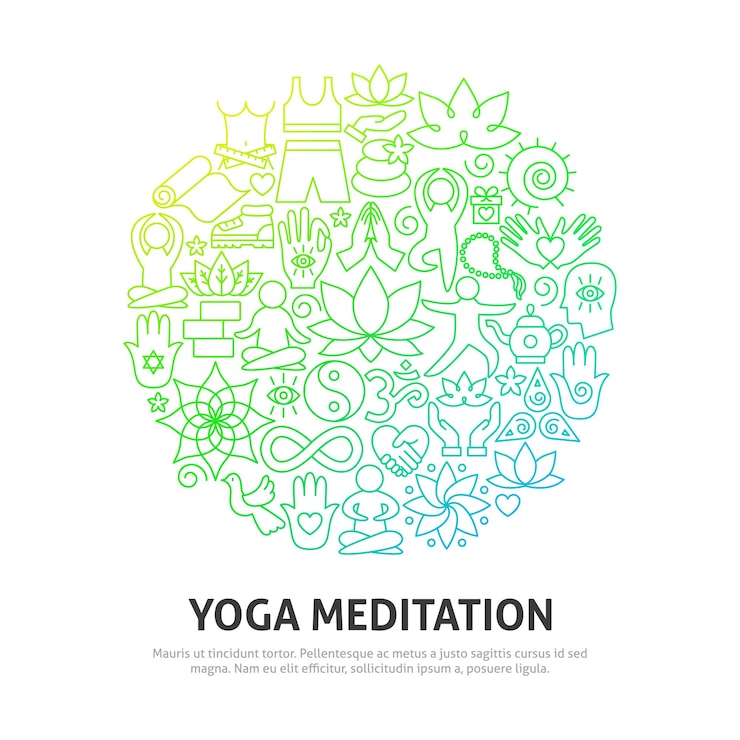 Concetto del cerchio di meditazione di yoga. Illustrazione di vettore del disegno del profilo.