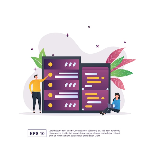 Concetto dell'illustrazione del centro dati con i grandi server come centri dati.