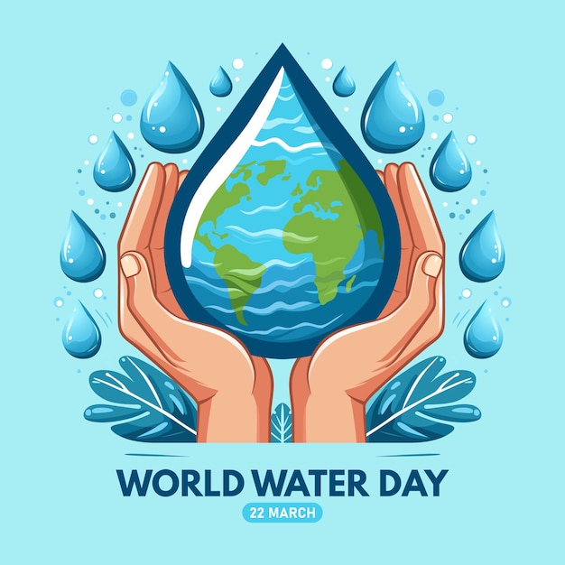 Concetto della Giornata Mondiale dell'Acqua con le mani che tengono una goccia d'acqua Illustrazione vettoriale