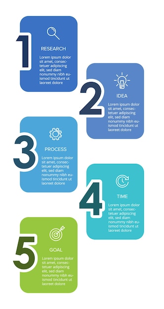 Concetto di affari di infografica. Design infografico verticale con icone e 5 opzioni o passaggi.