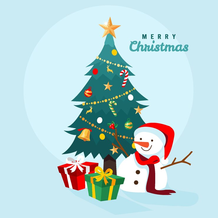 Concetto di albero di Natale con pupazzo di neve