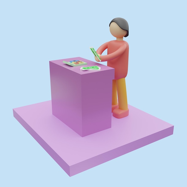 Concetto di amministrazione finanziaria Obgetto 3D realistico in stile cartone animato