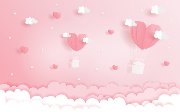 Concetto di amore con palloncini cuore nel cielo