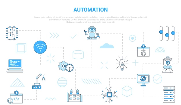 Concetto di automazione con banner modello set di icone con stile moderno di colore blu