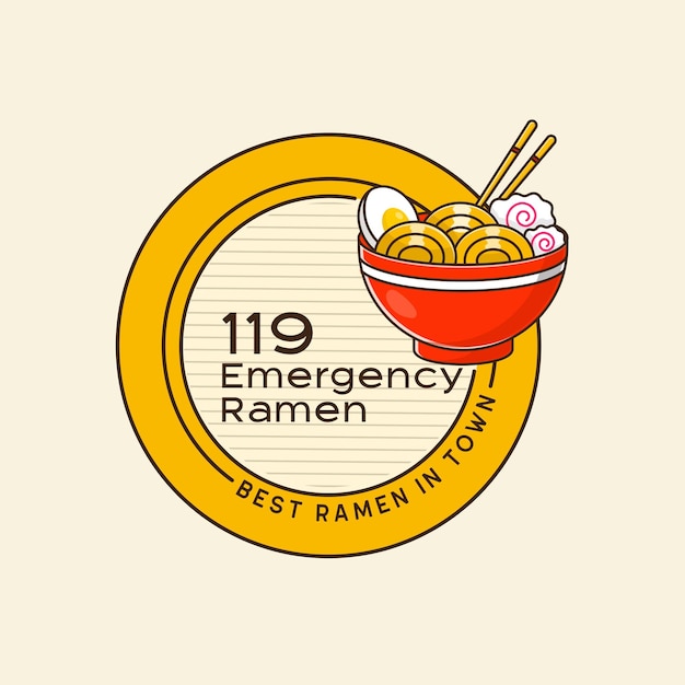 Concetto di badge logo ramen di emergenza