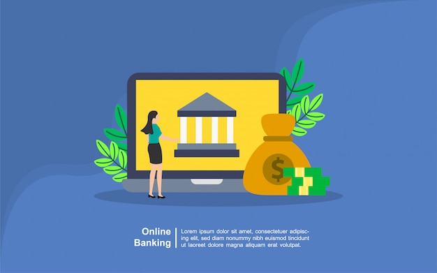 Concetto di banking online con carattere persone