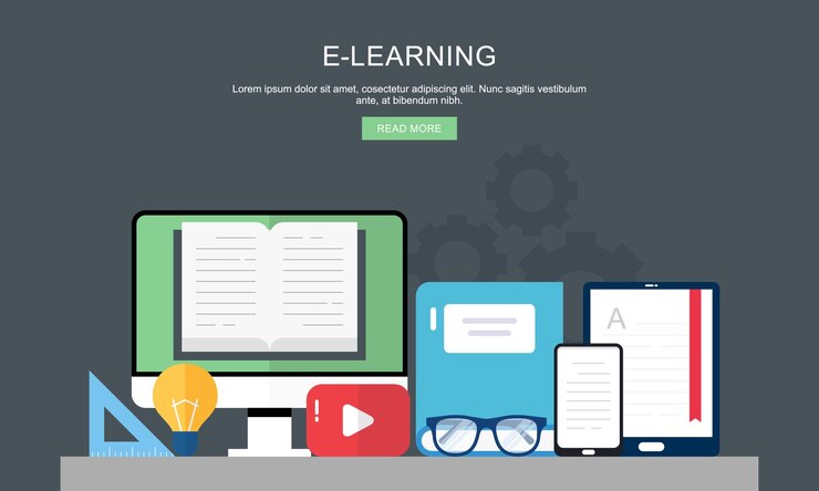 Vettore concetto di banner piatto per l'elearning e l'istruzione online