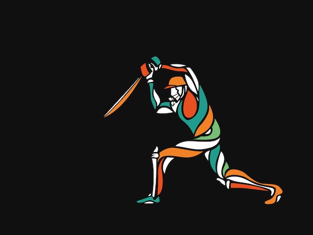 Concetto di battitore che gioca al campionato di cricket Line art design Vector illustration
