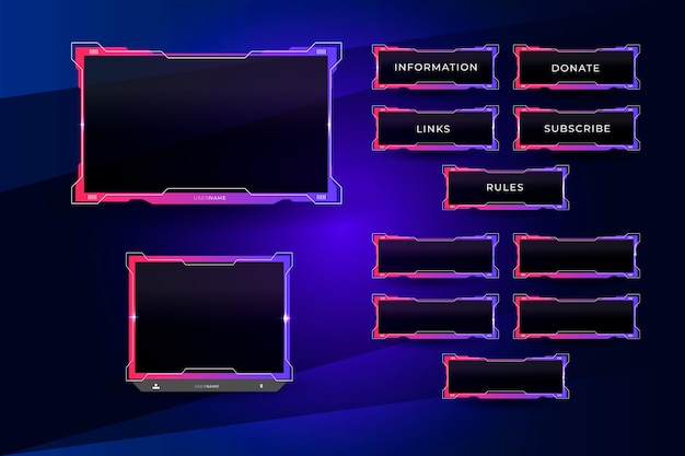 Concetto di bordo per giocatore e streamer overlay Twitch