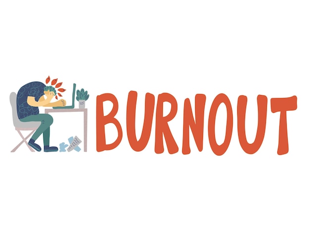 Concetto di burnout Persona vettoriale al tavolo