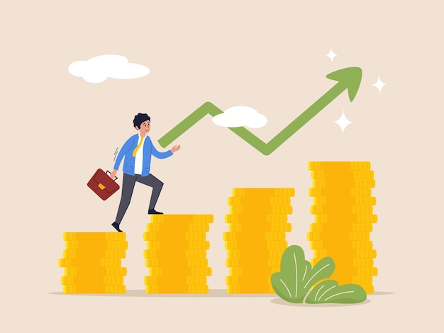 Concetto di business Aumentare la motivazione Investimenti di denaro e metafora della crescita della carriera