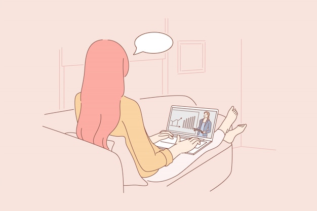 Concetto di business di comunicazione, online, freelance, videoconferenza.