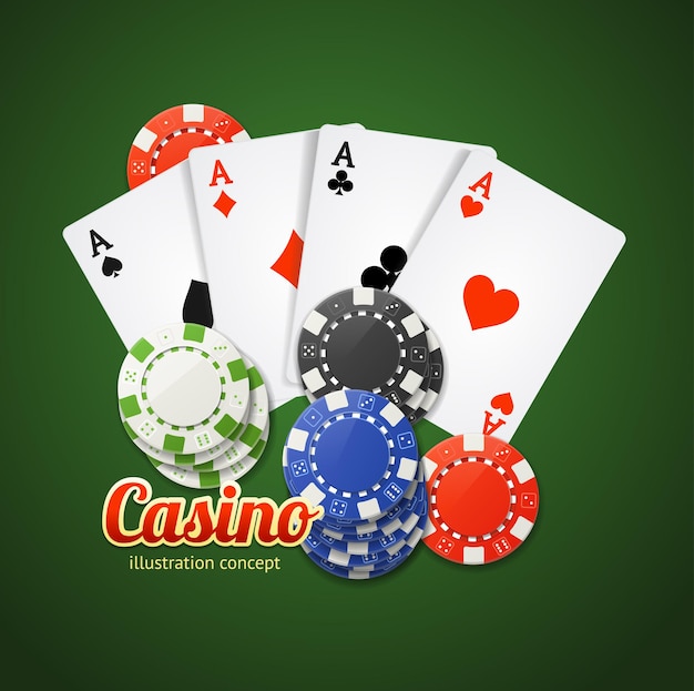 Concetto di casinò con iscrizione sul verde. Illustrazione vettoriale