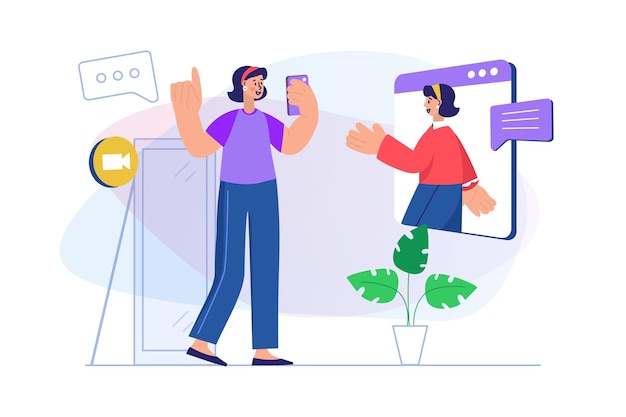 Concetto di chat video con scena di persone Illustrazione vettoriale