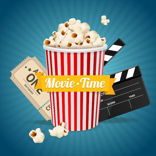 Concetto di cinema e nastro con la scritta al centro.